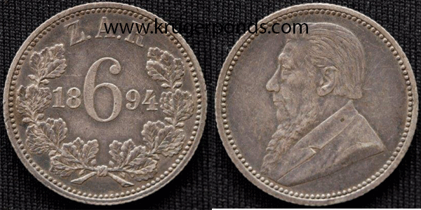 1894 ZAR Sixpence